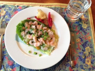 pomelo-shrimp salad w: chips + romaine
