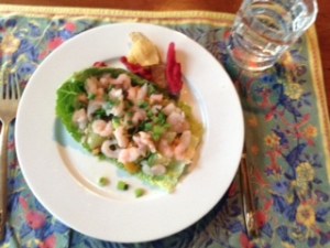 pomelo-shrimp salad w: chips + romaine