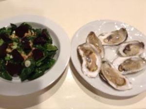 oysters w: beet-walnut salad