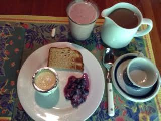 coddled egg w: yog blueberries