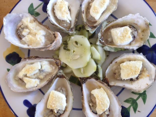 oysters, chevre-stuffed