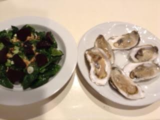 oysters w: beet-walnut salad