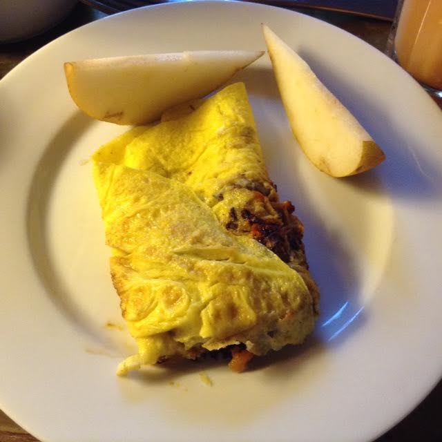 Aubergine ScrOmelette w: pears